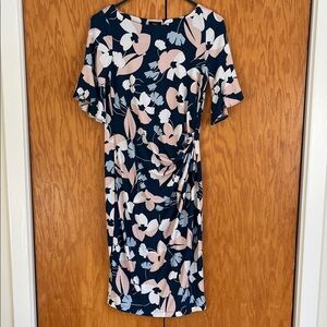 Taylor Navy and Pink Floral Midi Maternity Dress